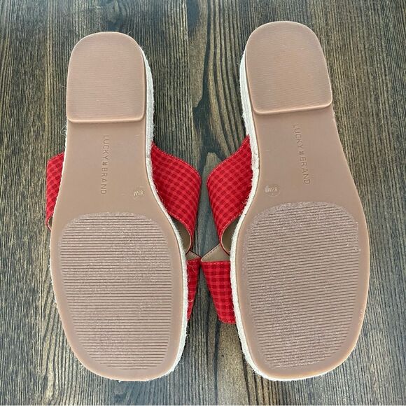 Lucky Brand Gayte Checked Seersucker Slide/Sandals-Garnet Women’s Sz 8.5 - Picture 5 of 8